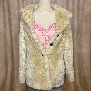 Vintage 90s Leopard Animal Print Faux Fur Coat Fluffy Indie Mcbling Mobwife Euro
